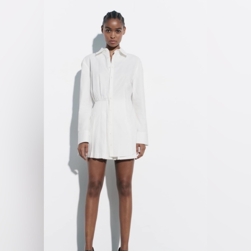 Zara Elegant White Short Shirt Dress✨